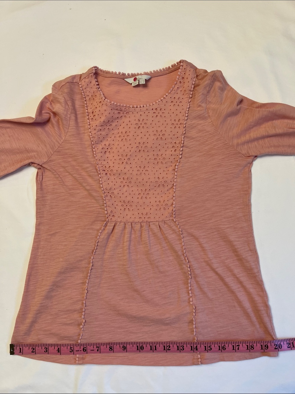 Boden Cleo Broderie Slub Jersey Top Pink Eyelet Cotton Lace Long Sleeve US 6R - Picture 12 of 14